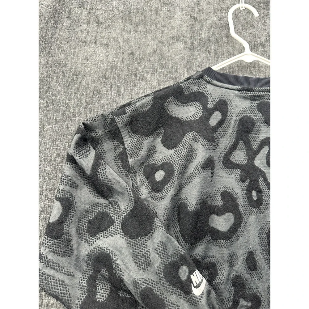 Nike Sweatshirt Unisex Kids L Gray Camouflage Logo Fleece Lined Ribbed Loose Fit
